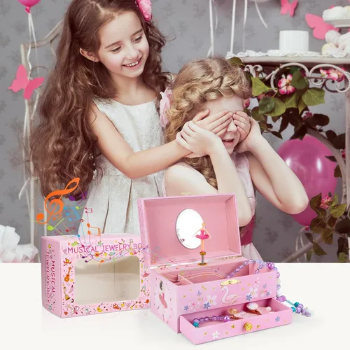 Miniatura 5 de Caja de joyería musical con cajón, estuche de almacenamiento de joyería musical con bailarina giratoria, juego de regalo para niñas, niños, hijas