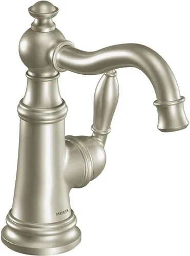 Moen S42107BN Weymouth - Grifo tradicional para lavabo de baño con un solo orificio con montaje de drenaje, níquel cepillado cepillado níquel