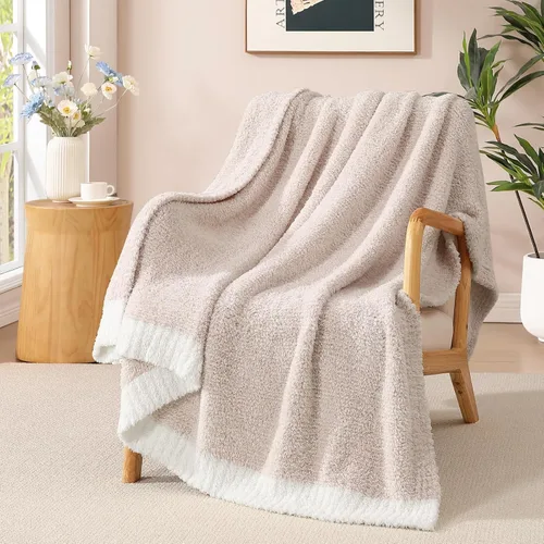 Miniatura 12 de WRENGONGE - Manta a rayas de color caqui, suave, acogedora, mullida, cálida, para sillón, sofá, cama o viajes, ligera, 50 x 70 pulgadas, regalo