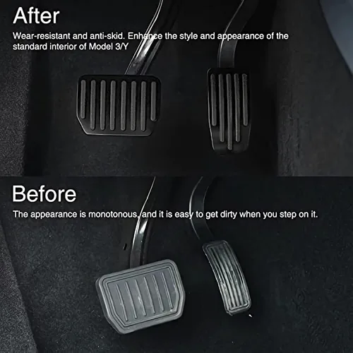 Miniatura 3 de Juego de Almohadillas de Pedal para Tesla Model 3 Model Y 2022-2025, Accesorios de Coche de Aluminio+Goma Antideslizante, Cubiertas de Pedal de Negro