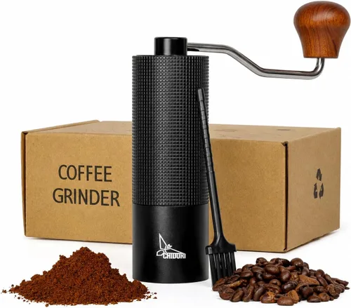 Chidori Molinillo de café manual: molinillo de café con manivela manual para expreso, vertido, prensa francesa y AeroPress | Molinillo de rebabas