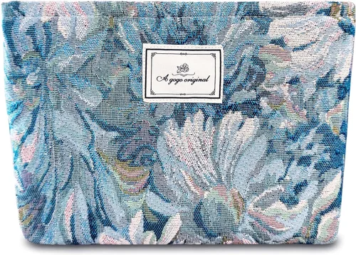 Miniatura 18 de STARDW Bolsa de maquillaje estética floral para mujeres y niñas, bolsa de aseo de viaje con cremallera de gran capacidad, bolsa organizadora