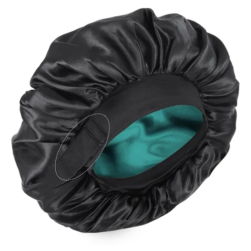 Miniatura 11 de Gorro de seda para dormir, gorro de satén de doble capa, ajustable, para mujeres negras, gorro de dormir reversible para sombreros de cabello rizado