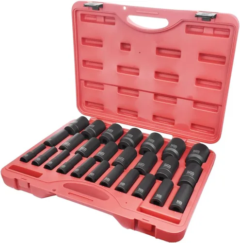 K Tool International 38202 Juego de llaves de vaso de impacto métricas profundas con unidad de 1/2 pulgada para garajes, talleres de reparación y