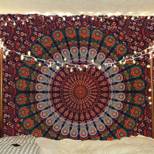 Miniatura 43 de Tapiz hippie indio bohemio psicodélico dorado azul pavo real mandala colgante en la pared (negro blanco, Queen (84 x 90 pulgadas) (84.6 x 90.6 in)