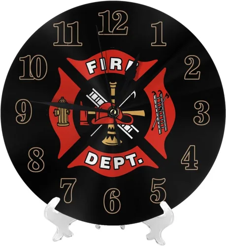 Miniatura 2 de Bomberos Fire DEPT. Logo Rescue Pattern Reloj de pared redondo decorativo silencioso sin tictac funciona con pilas para el hogar, cocina, sala