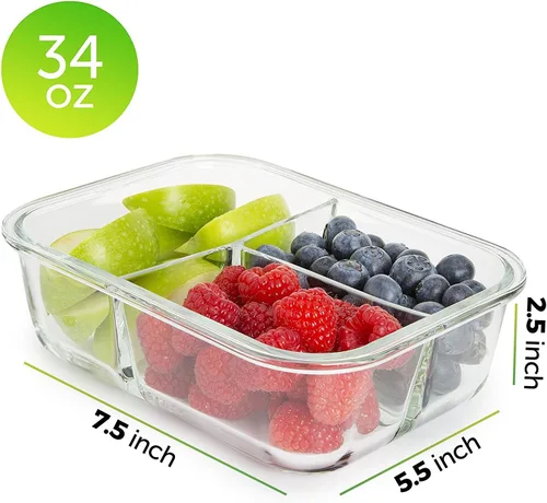 Miniatura 7 de PrepNaturals - Paquete de 4 recipientes de vidrio de 34 onzas para preparación de comidas, aptos para lavavajillas, microondas, congelador, horno