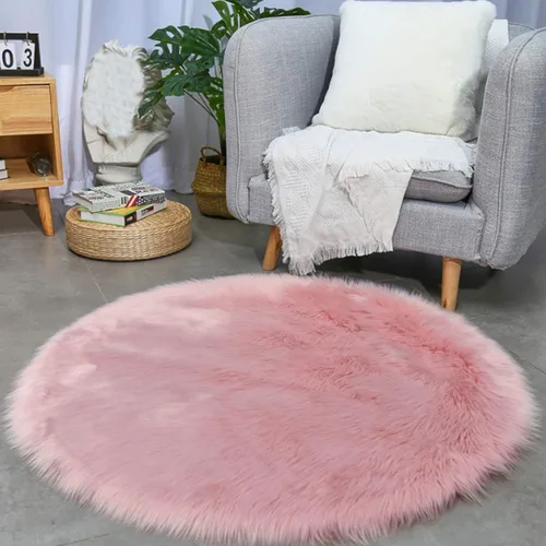 Miniatura 3 de Meng Ge - Funda de piel de oveja sintética para sofá o sillón, color liso Rosa