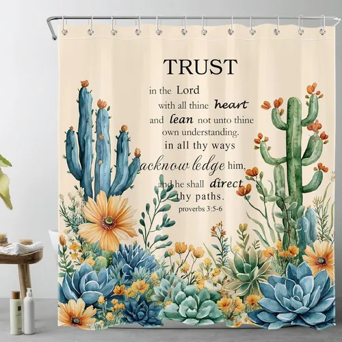 Miniatura 19 de LB Get Naked - Cortina de ducha de cactus con citas divertidas, plantas tropicales, suculentas, verdes, acuarela, cactus y flores, cortinas de ducha