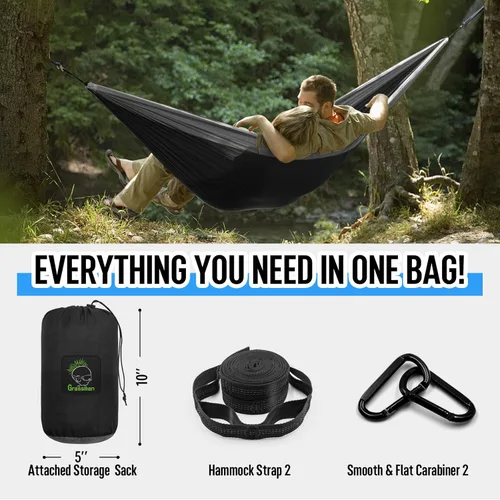Miniatura 4 de Grassman Hamaca de camping doble y individual hamaca portátil con correas de árbol, hamacas de paracaídas de nailon ligero, accesorios