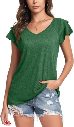 Miniatura 4 de Poetsky Camisas de verano para mujer, estilo casual, cuello en V, manga corta, ajuste holgado