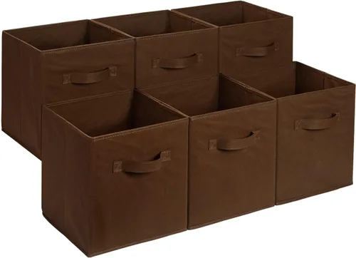 Miniatura 15 de Amazon Basics Contenedores de Almacenamiento Organizadores de Cubo con Asas, Tela Plegable, Paquete de 6, 10.5"x10.5"x11", Blanco/Gris Claro