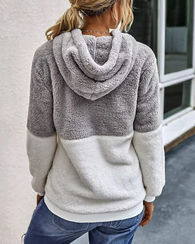Miniatura 3 de BTFBM - Suéter sin botones de sherpa con capucha para mujer, con 14 de cremallera y manga larga, suave y mullida, de vellón