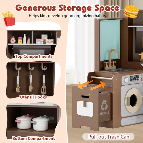 Miniatura 7 de Cocina esquinera de madera con luces y sonido, electrodomésticos completos y accesorios completos, juego de cocina para salas