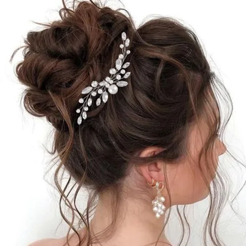 Miniatura 2 de JAKAWIN Accesorios para el cabello de boda Pin de pelo de novia Clip de pelo de novia para mujeres (plata)