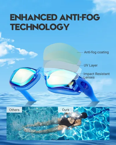 Miniatura 3 de Gafas de natación: paquete de 2 gafas de natación antivaho, sin fugas, protección UV, para adultos, hombres, mujeres, jóvenes Azul & blanco