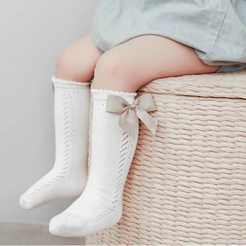 Miniatura 4 de TIBE PINCESS Calcetines altos hasta la rodilla para bebés y niñas, con lazo de malla transpirable, calcetines de vestir para niños, calcetines