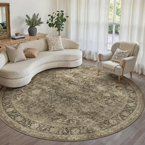 Miniatura 10 de Alfombra de área marrón lavable de 2 x 3 pies, alfombra vintage para entrada y cocina, antideslizante, suave, de pelo bajo desgastado, alfombra