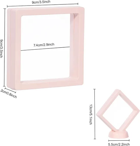 Miniatura 2 de Marco flotante 3D rosa, paquete de 10 unidades de 3.5 x 3.5 x 0.8 pulgadas/3.543 x 3.543 x 0.787 in, soporte para monedas con base para medallones