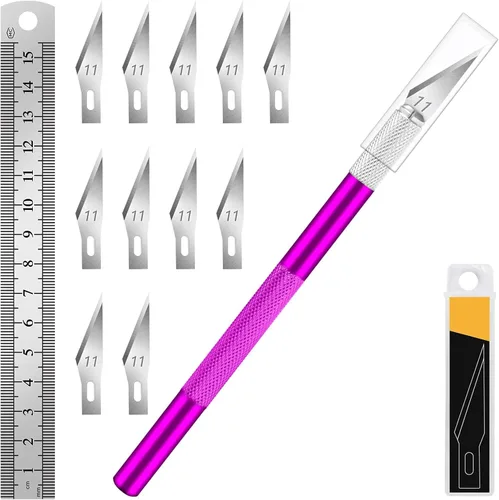 DIYSELF 1 Pieza Cuchillo de Manualidades Cuchillo de Hobby con Kit de 11 Piezas Cuchillas de Acero Inoxidable, 1 Regla de Acero de 15CM para Arte,