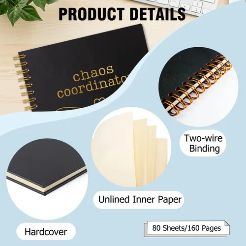 Miniatura 3 de Chaos Coordinator - Cuadernos de espiral de tapa dura negra y dorada, cuaderno de coordinador del caos, regalos de agradecimiento para empleados