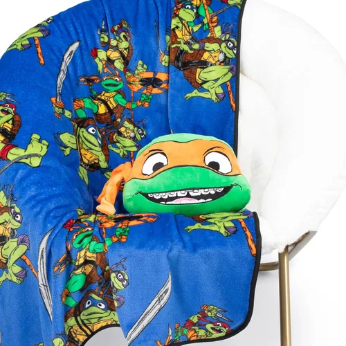 Jay Franco Nickelodeon Teenage Mutant Ninja Turtles Mutant Mayhem Michaelangelo Nogginz - Juego de manta y almohada de felpa de 40 x 50 pulgadas,
