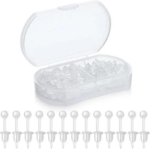Aretes transparentes para deportes/trabajo, aretes de bola de plástico de 0.118 pulgadas para orejas sensibles, 100 pares de aretes y pines en