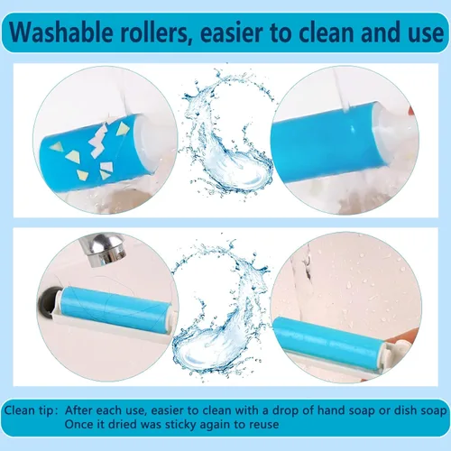 Miniatura 5 de Rodillo de pelusa de gel adhesivo lavable, paquete de 4, rodillo reutilizable para pelos de mascotas, removedor de limpiador para ropa, asientos