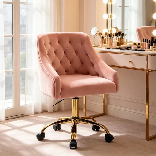 Miniatura 15 de MOJAY Criss Cross Chair, Vanity Chair, Pretty Fancy Desk Chair, Cross Legged Office Chair for Girls, 360°Swivel Height Adjustable Reception Chair