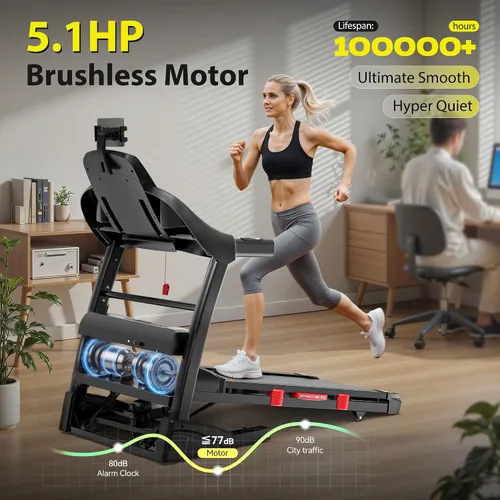 Miniatura 5 de Cinta de correr con inclinación automática del 15% de capacidad de 400 libras, máquina de correr plegable de 5.1 HP para el hogar con mango
