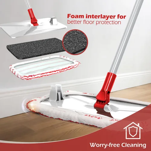Miniatura 4 de Masthome Trapeador de microfibra extra grande para limpieza de pisos, trapeador plano de 16 pulgadas con 5 almohadillas para uso húmedo y seco, Rojo