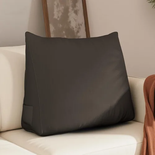 Miniatura 8 de WOWMAX Almohada de espalda para cama sentada, almohada de cuña para respaldo de cama y sofá, 85% lino y 15% mezcla de algodón, color negro