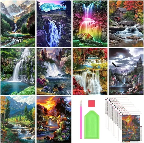 Stalente Kits de pintura de diamantes para adultos, paquete de 10 kits de arte de diamantes 5D para principiantes, pintura de diamante redonda para