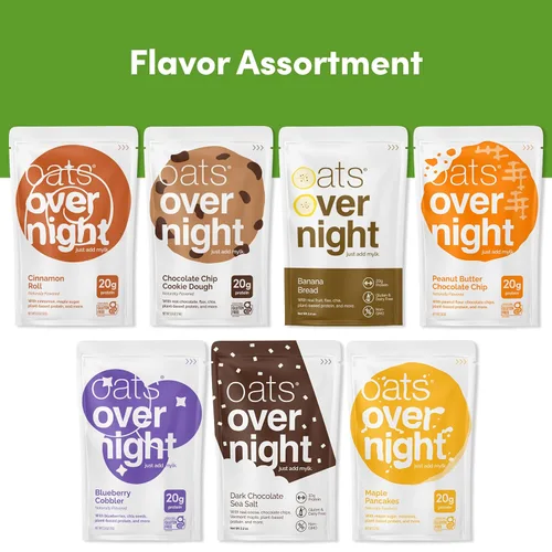 Miniatura 6 de Oats Overnight - Avena a base de plantas, de primera calidad, alta contenido de proteínas, baja en azúcar, sin gluten (2.6 oz por paquete)