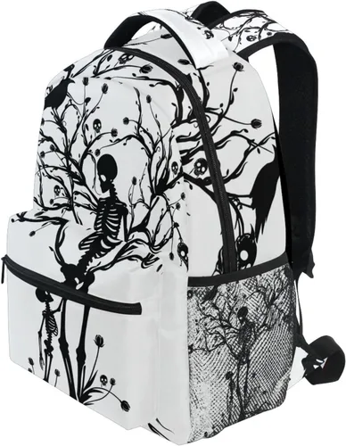 Miniatura 3 de Mochila negra del Día de los Muertos con patrón de calavera para adultos, mochila escolar casual, bolsa universitaria de viaje, con cremallera