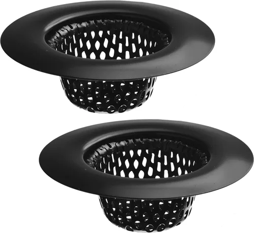 Paquete de 2 - 2.25" Superior / 1" Cesta - Colador de Fregadero Negro para Baño, Utilidad, Fregadero de Servicio, Lavandería, Autocaravana y Lavabo,