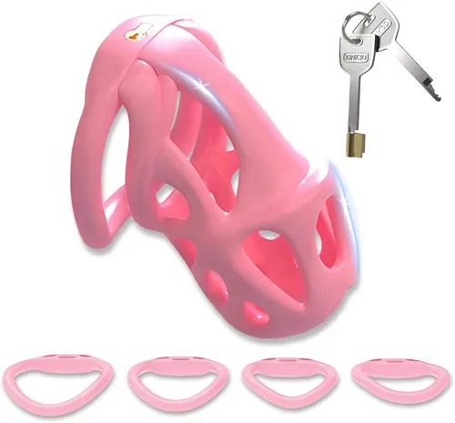 Miniatura 9 de Jaula de castidad masculina – Jaula de pene con cerradura invisible empotrada con 4 anillos de diferentes tamaños y 2 llaves, juguetes sexuales