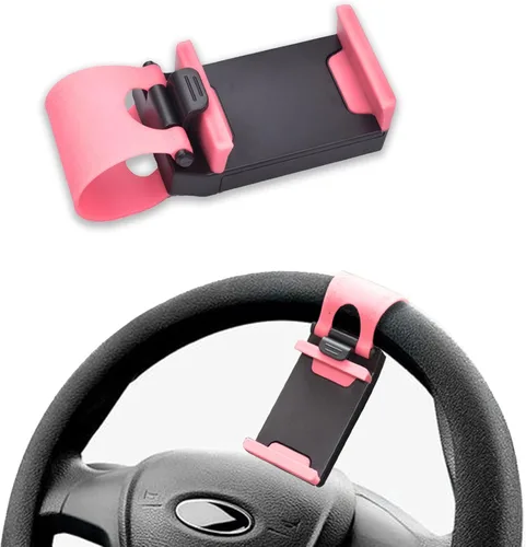 Miniatura 9 de Soporte de teléfono para volante de automóvil, clip de montaje portátil sin manos para smartphone, cuna ajustable para automóvil, soporte universal
