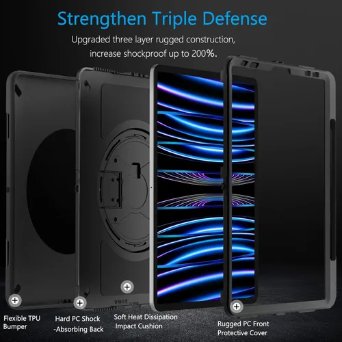 Miniatura 3 de Miesherk Funda para iPad Pro 11 2022/2021: 4ª generación de grado militar, resistente, soporte giratorio a prueba de golpes + correa de mano/hombro