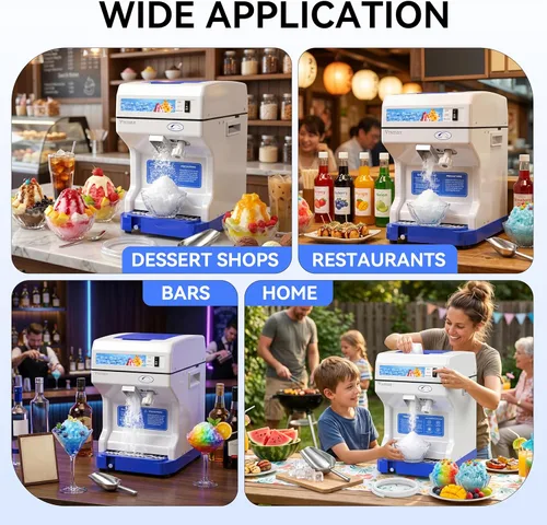 Miniatura 7 de Trituradora de hielo eléctrica, máquina de hacer cono de nieve de 250 W, grosor ajustable de 265 libras/hora para bar, fiestas, eventos, aperitivos
