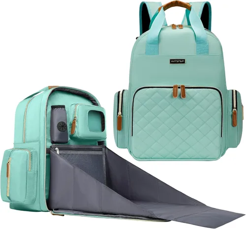 Miniatura 10 de Mochila para pañales con cambiador, organizador de bolsas de pañales para mamás, papás, bolsas cambiadoras grandes para bebés Gris