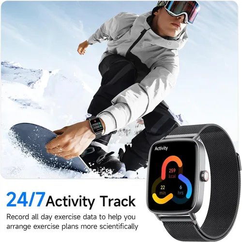 Miniatura 5 de Reloj inteligente para mujeres, reloj inteligente HD de 1.85 pulgadas, compatible con iPhone/Samsung/Android (respuesta/hacer llamadas), más de 100
