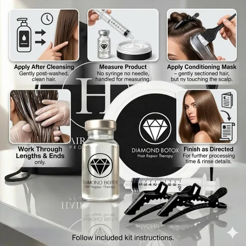 Miniatura 3 de Hair Bar NYC DIY Diamond B0T0X - Kit de tratamiento capilar para el hogar, hidratación profunda y reparación de puntas abiertas, reduce
