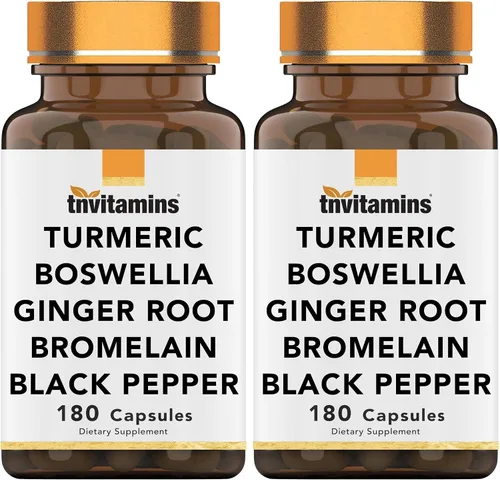 Miniatura 9 de tnvitamins Complejo de cúrcuma y boswellia (180 cápsulas) con raíz de jengibre, bromelina y extracto de pimienta negra Fórmula Joint-Easy: Potente
