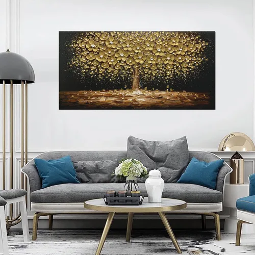 Miniatura 5 de Art8YuQi Pinturas - Arte abstracto contemporáneo Pintura al óleo sobre lienzo Textura 3D Árbol dorado Gary Pintura hecha a mano obra de arte arte