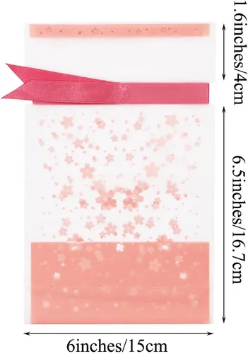 Miniatura 2 de SumDirect Bolsas de regalo de plástico rosa con cordón – 50 bolsas de regalo de 6 x 9 pulgadas, bolsas de regalo de flor de cerezo para fiesta