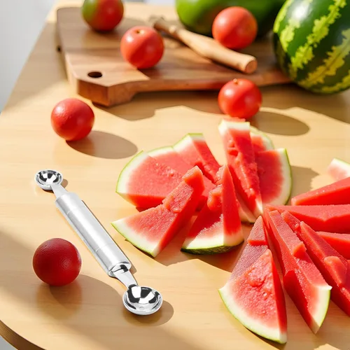 Miniatura 3 de Cuchara de bola de helado de doble punta plateada para frutas y verduras, cuchara de melón Baller, herramientas de frutas y verduras, cuchara
