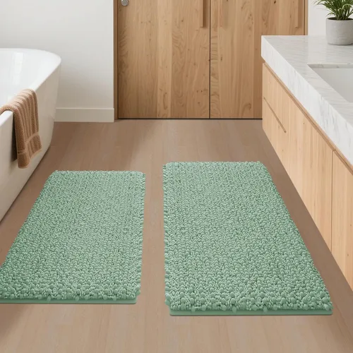 Miniatura 24 de ACCUMTEK - Juego de 2 alfombras de baño de lujo en color beige de 32"x20"+24"x17", alfombras de baño ultra suaves y gruesas absorbentes, alfombra