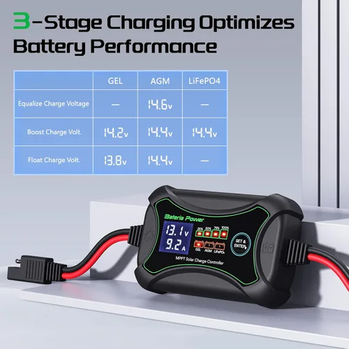 Miniatura 6 de Bateria Power Controlador de carga solar MPPT de 10 amperios y 12 voltios, controlador de panel solar portátil inteligente, regulador solar
