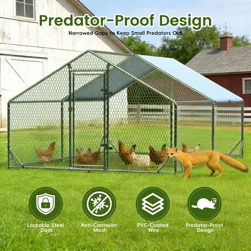 Miniatura 4 de Gallinero de Metal para Exteriores, Jaula Grande Transitable para Aves de Corral, Corral para Pollos en Forma de Aguja con Cubierta Impermeable